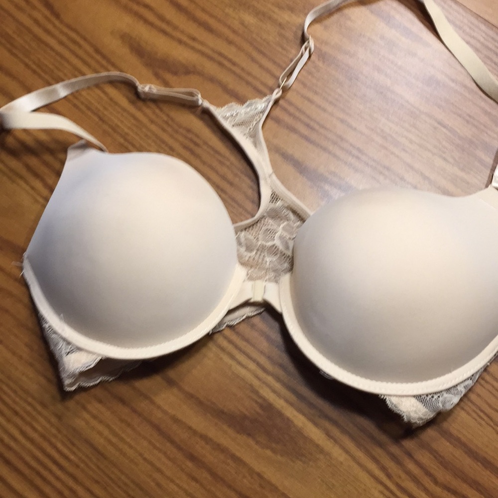 Beige front close push-up bra